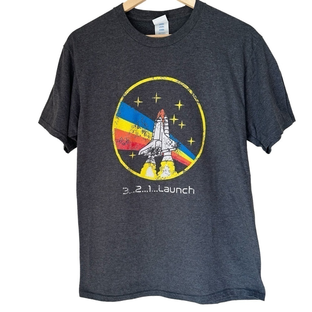 NASA Rainbow 3…2…1…Launch Men’s Rocket Ship Short-Sleeve T-Shirt, Medium